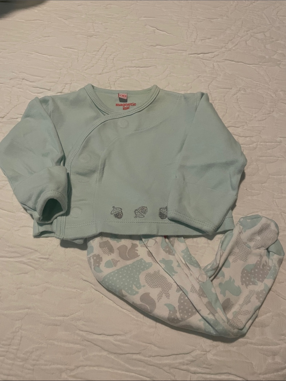 Magnetic Me Mint Green Wrap-Style Baby outfit Set with Animal Print Pants
